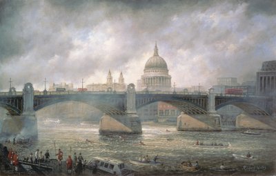 Catedral de San Pablo desde la Ribera de Southwark, Carrera de Doggett Coat and Badge en Progreso de Richard Willis